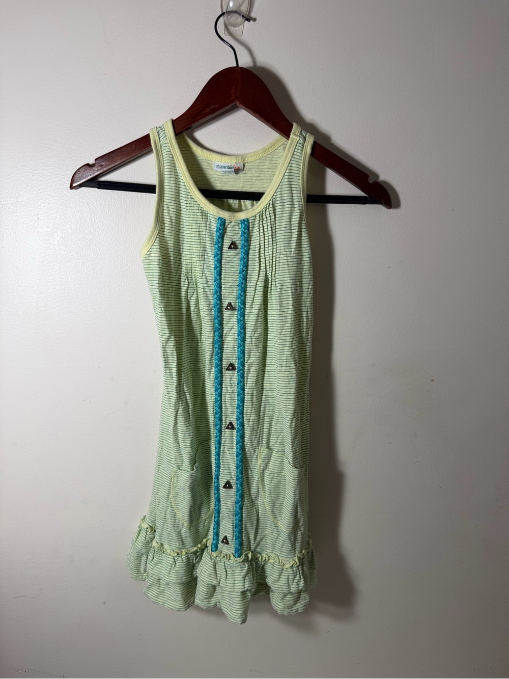 Girls' Light Green Striped Ruffled Tank Dress